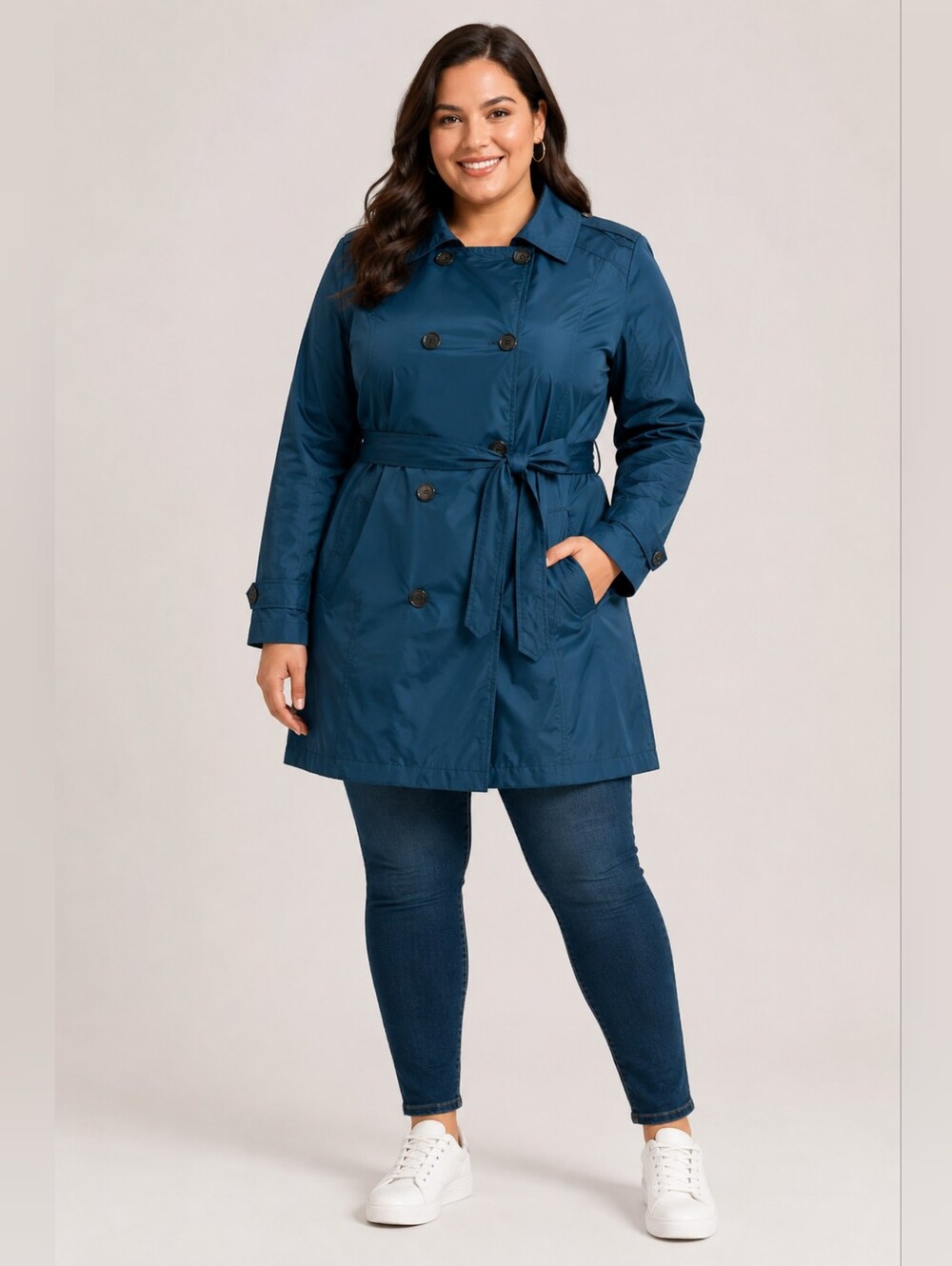 Liverpool Los Angeles Teal Hooded Belted Trench Coat Women's 1X Plus Size